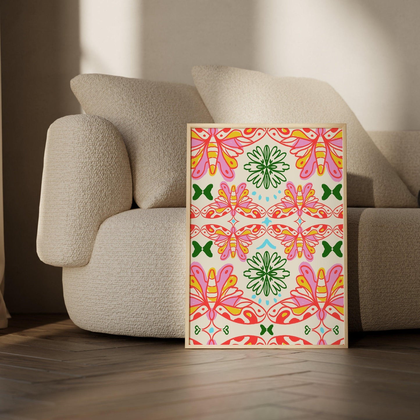 Hippie Butterfly, Retro Floral, Funky Aesthetic Wall Art, Print, Poster for Room, Apartment, Office and Home Decor