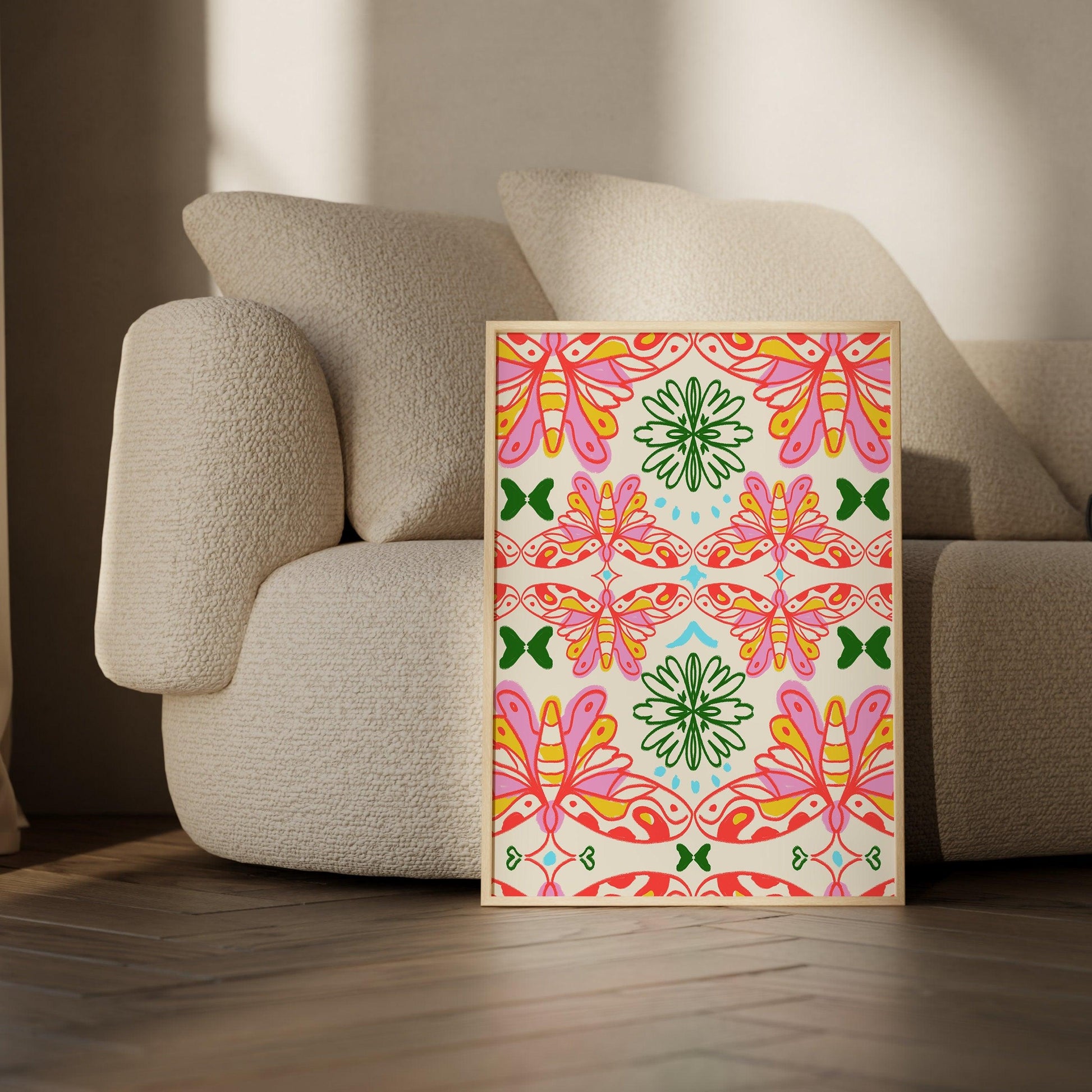 Hippie Butterfly, Retro Floral, Funky Aesthetic Wall Art, Print, Poster for Room, Apartment, Office and Home Decor