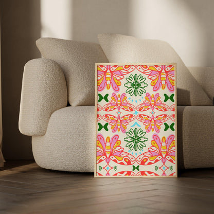 Hippie Butterfly, Retro Floral, Funky Aesthetic Wall Art, Print, Poster for Room, Apartment, Office and Home Decor