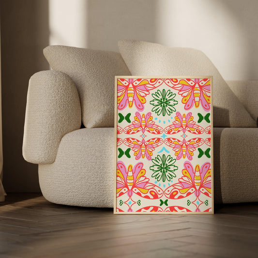 Hippie Butterfly, Retro Floral, Funky Aesthetic Wall Art, Print, Poster for Room, Apartment, Office and Home Decor