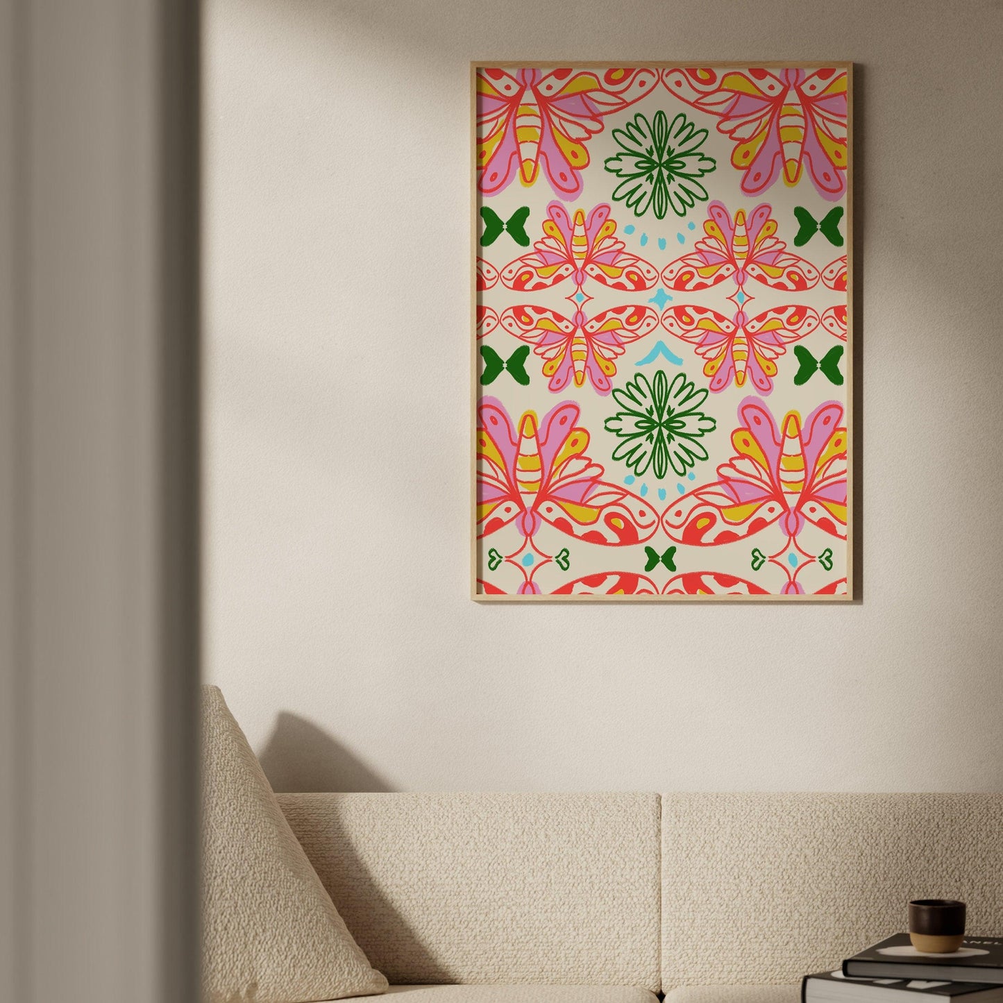 Hippie Butterfly, Retro Floral, Funky Aesthetic Wall Art, Print, Poster for Room, Apartment, Office and Home Decor
