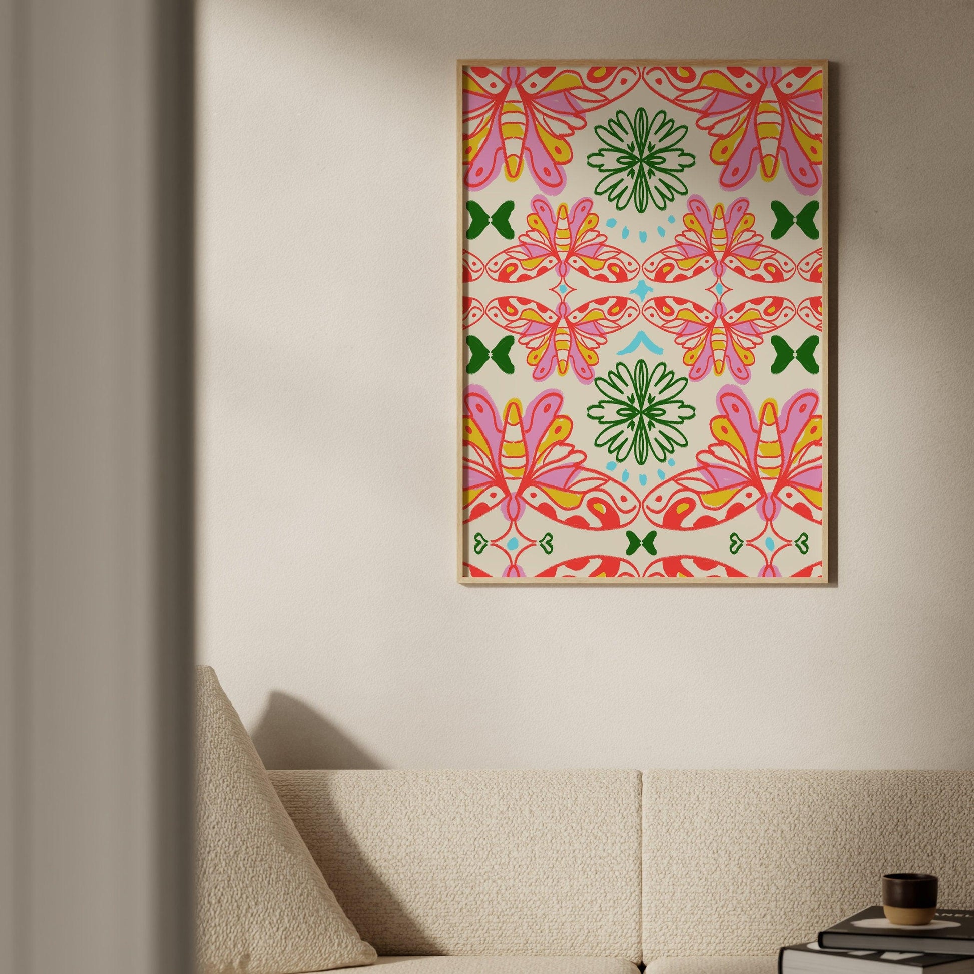 Hippie Butterfly, Retro Floral, Funky Aesthetic Wall Art, Print, Poster for Room, Apartment, Office and Home Decor