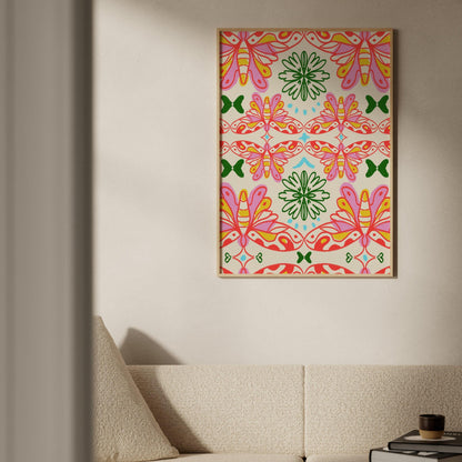Hippie Butterfly, Retro Floral, Funky Aesthetic Wall Art, Print, Poster for Room, Apartment, Office and Home Decor
