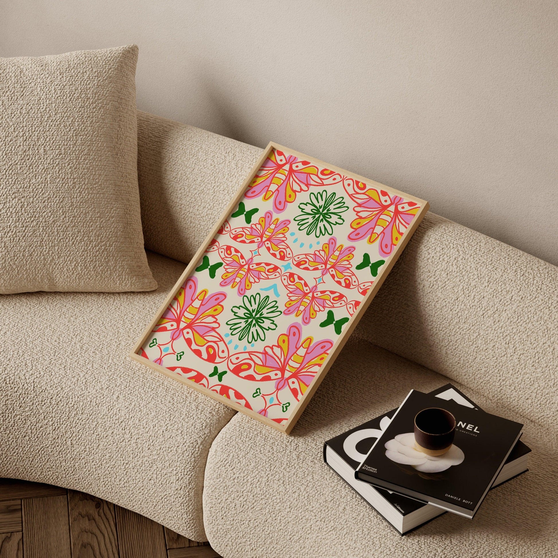 Hippie Butterfly, Retro Floral, Funky Aesthetic Wall Art, Print, Poster for Room, Apartment, Office and Home Decor