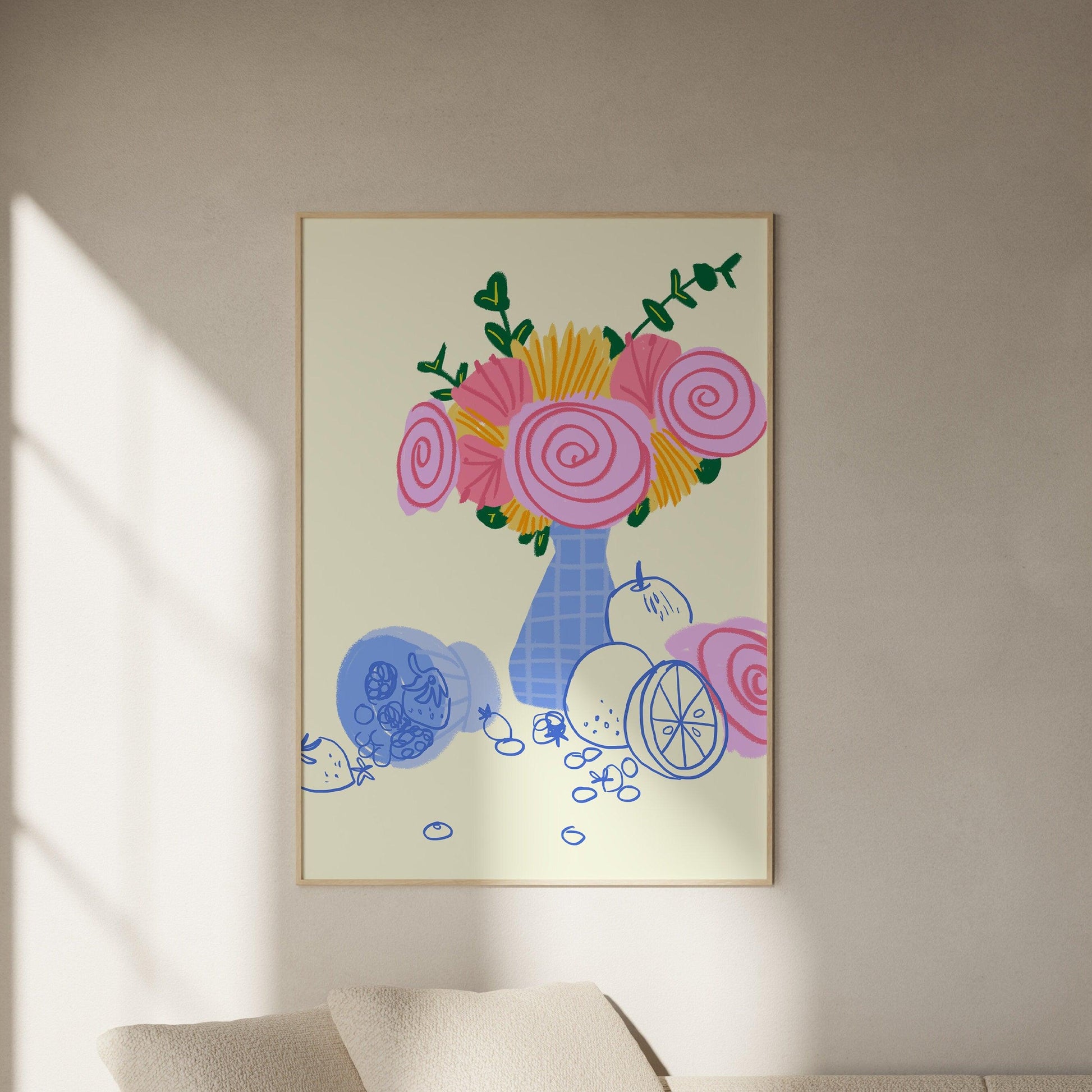 HAND-DRAWN FLOWERS Bouquet in a Vase Art Print, Flower Bunch Doodle Poster, Chic Wall Art, Printable Home Decor, Dorm Decor, Floral Art