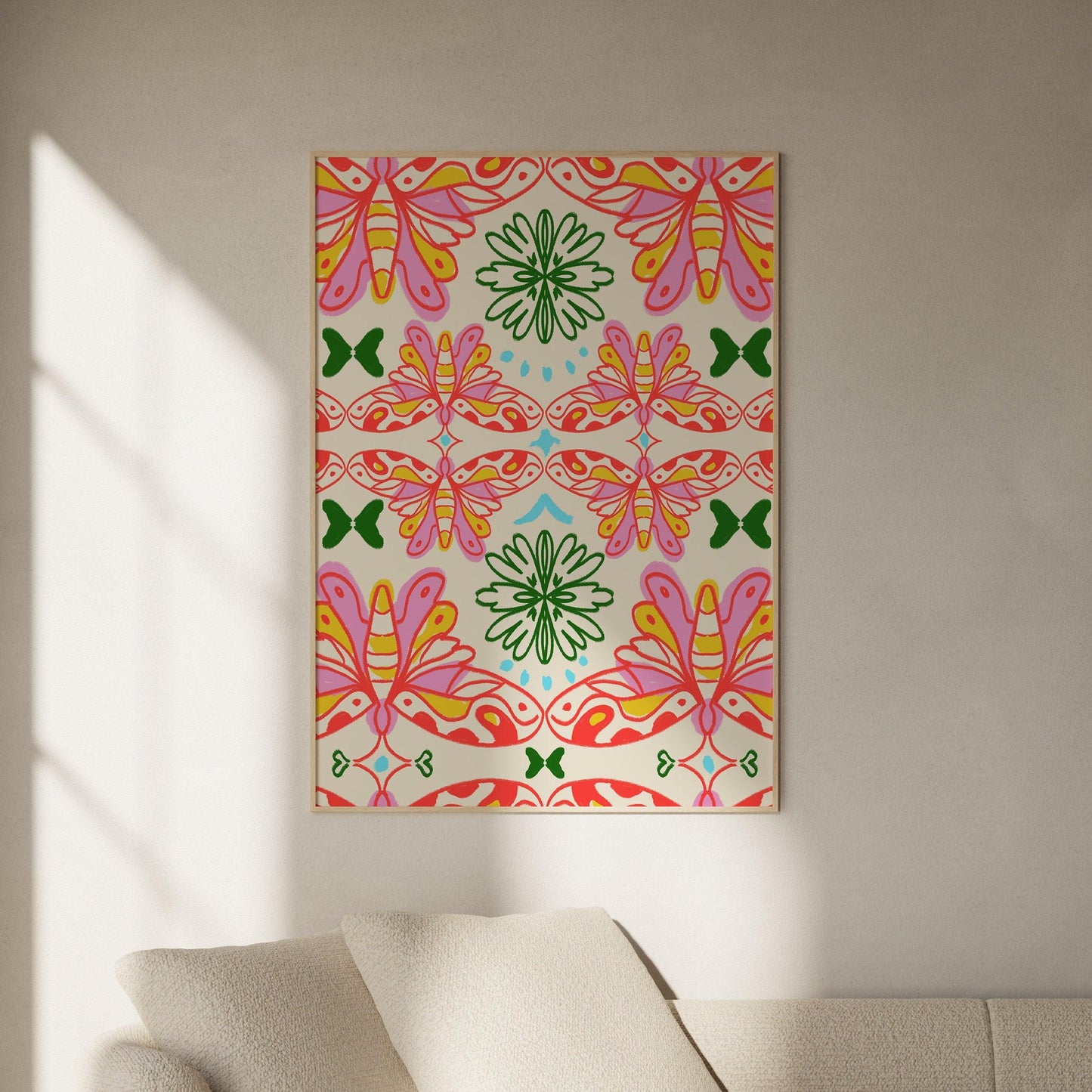 Hippie Butterfly, Retro Floral, Funky Aesthetic Wall Art, Print, Poster for Room, Apartment, Office and Home Decor