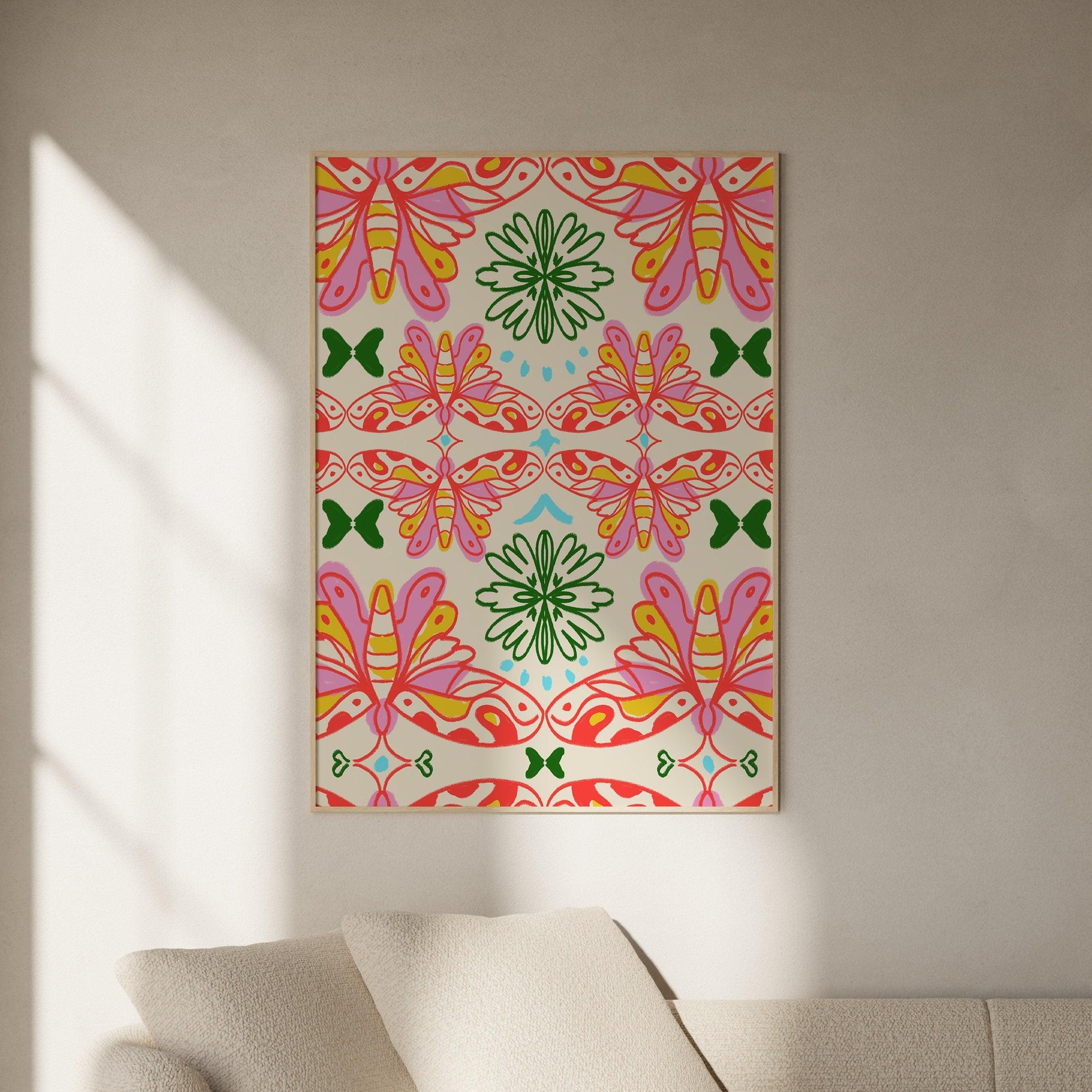 Hippie Butterfly, Retro Floral, Funky Aesthetic Wall Art, Print, Poster for Room, Apartment, Office and Home Decor