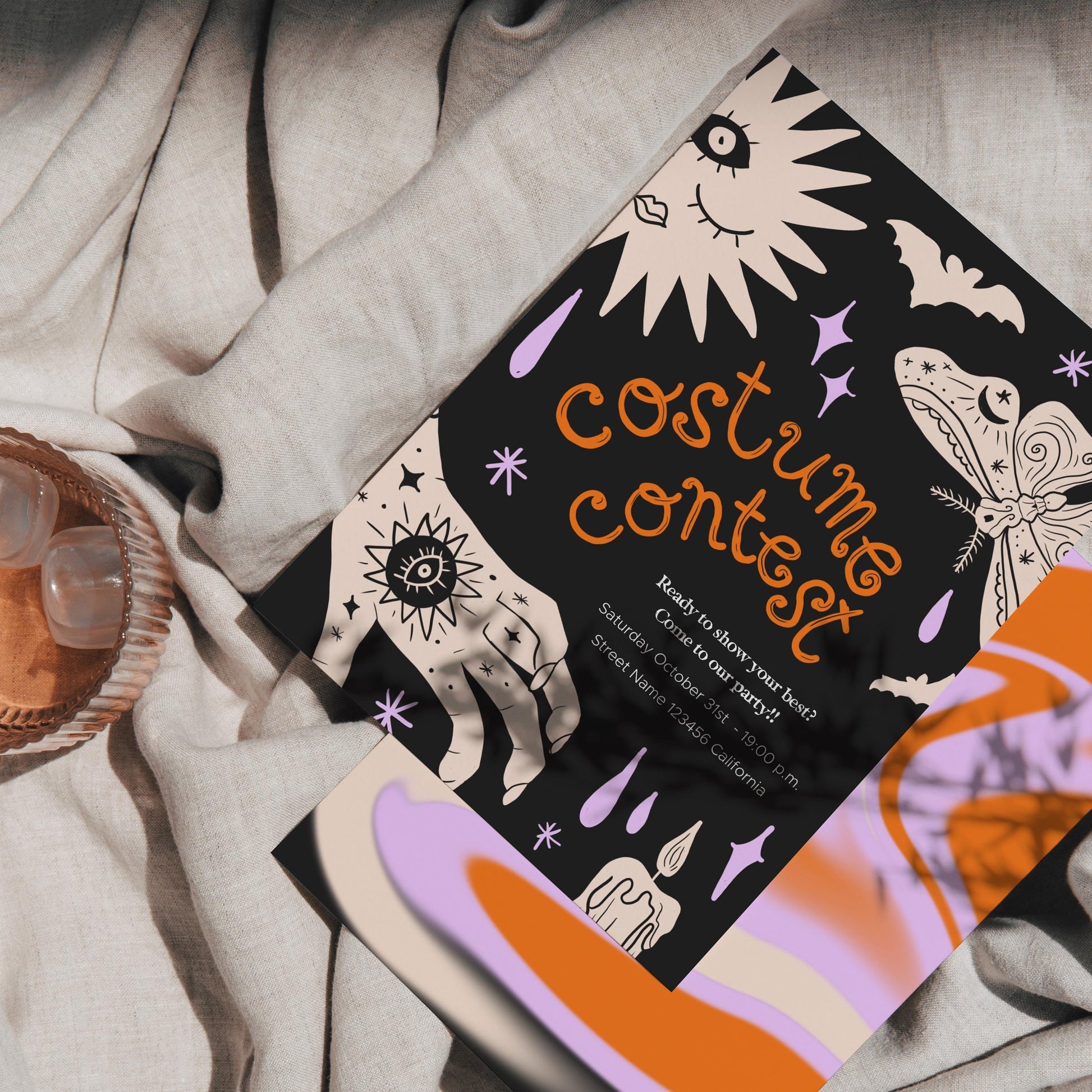 HALLOWEEN COSTUME PARTY Invitation | Editable Costume Contest Invite | Halloween Canva Template | Printable 5 x 7 Card | Spooky Clip Art