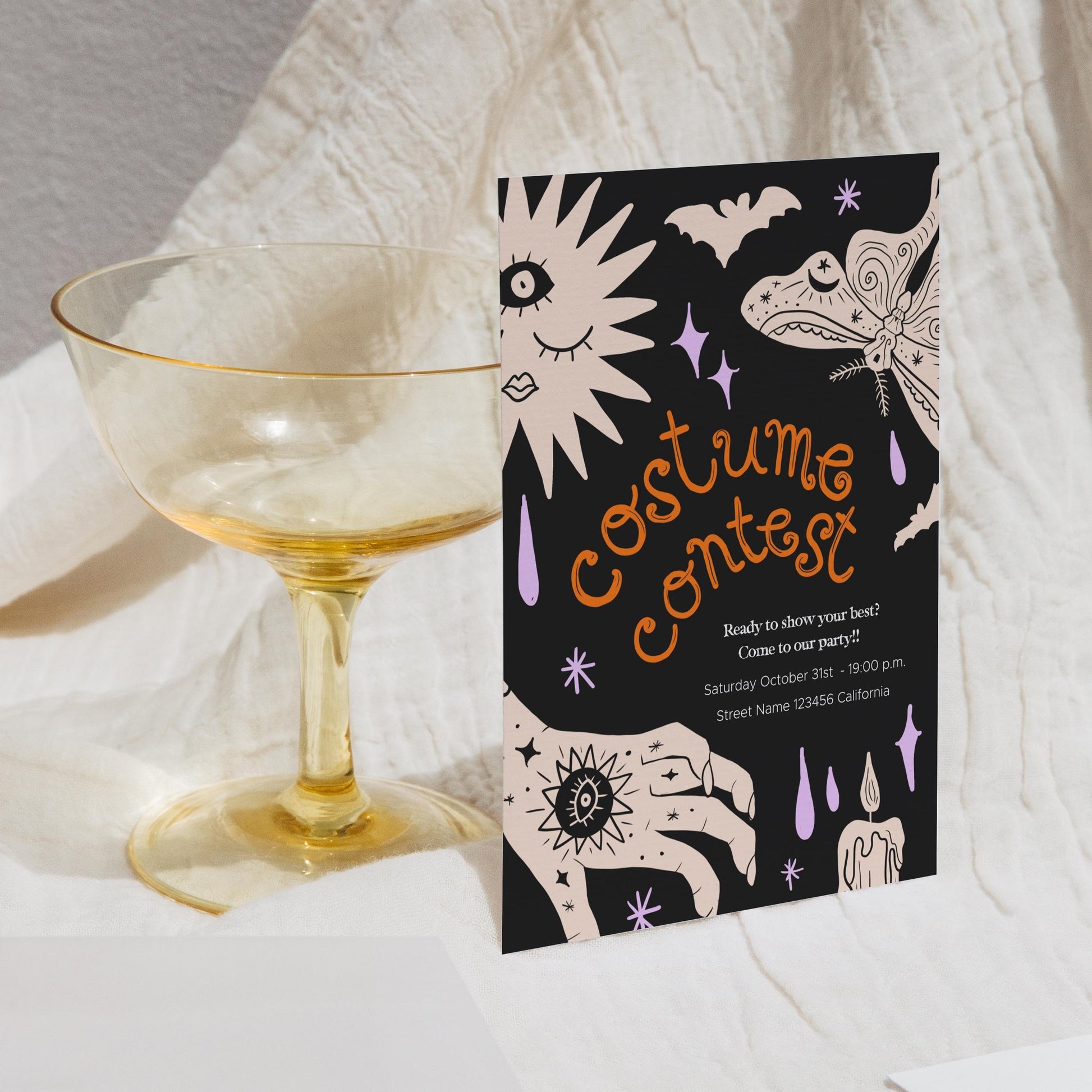 HALLOWEEN COSTUME PARTY Invitation | Editable Costume Contest Invite | Halloween Canva Template | Printable 5 x 7 Card | Spooky Clip Art