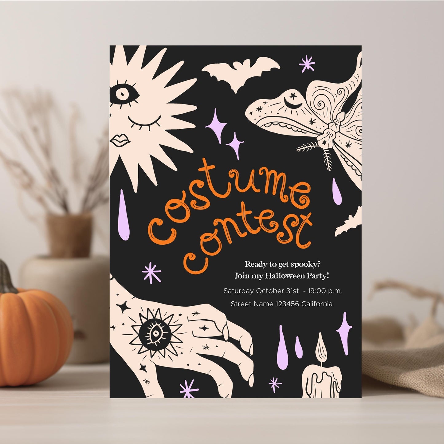 HALLOWEEN COSTUME PARTY Invitation | Editable Costume Contest Invite | Halloween Canva Template | Printable 5 x 7 Card | Spooky Clip Art