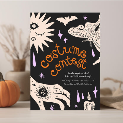 HALLOWEEN COSTUME PARTY Invitation | Editable Costume Contest Invite | Halloween Canva Template | Printable 5 x 7 Card | Spooky Clip Art