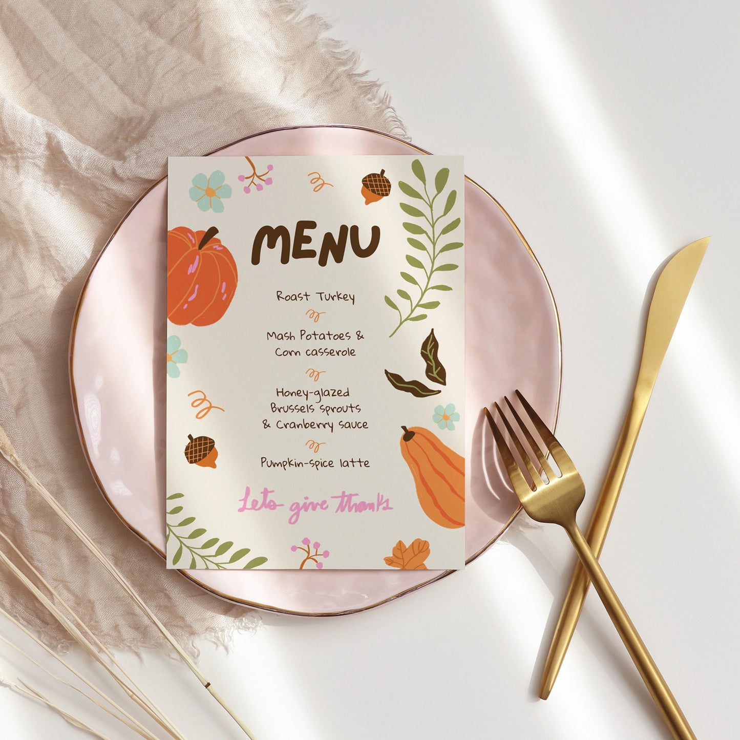 Editable Menu for Thanksgiving | Thanksgiving Dinner Menu | Hand-Drawn Dinner Menu | Fall Doodle Menu | Whimsical Thanksgiving Menu
