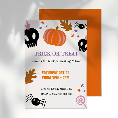 TRICK OR TREAT Invitation | Editable Halloween Party Invite | Halloween Canva Template | Printable 5 x 7 Invitation Card | Spooky Clip Art