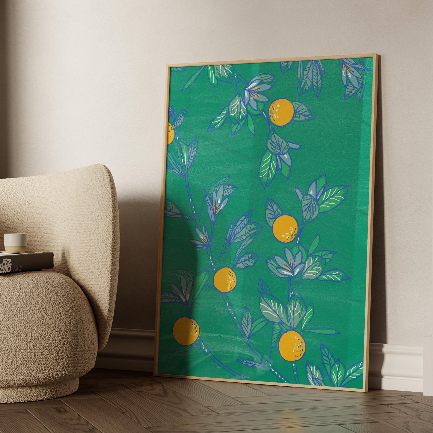 Botanical Wall Art Print, Orange Grove Digital Art, Nature-Inspired Printable Decor, Modern Wall Art for Living Room, Green Home Poster