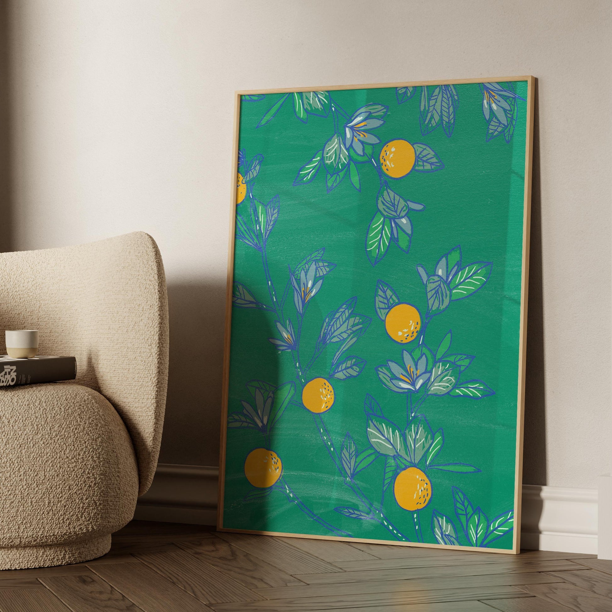 Botanical Wall Art Print, Orange Grove Digital Art, Nature-Inspired Printable Decor, Modern Wall Art for Living Room, Green Home Poster