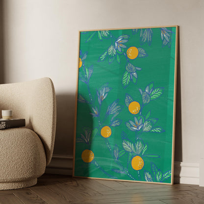 Botanical Wall Art Print, Orange Grove Digital Art, Nature-Inspired Printable Decor, Modern Wall Art for Living Room, Green Home Poster