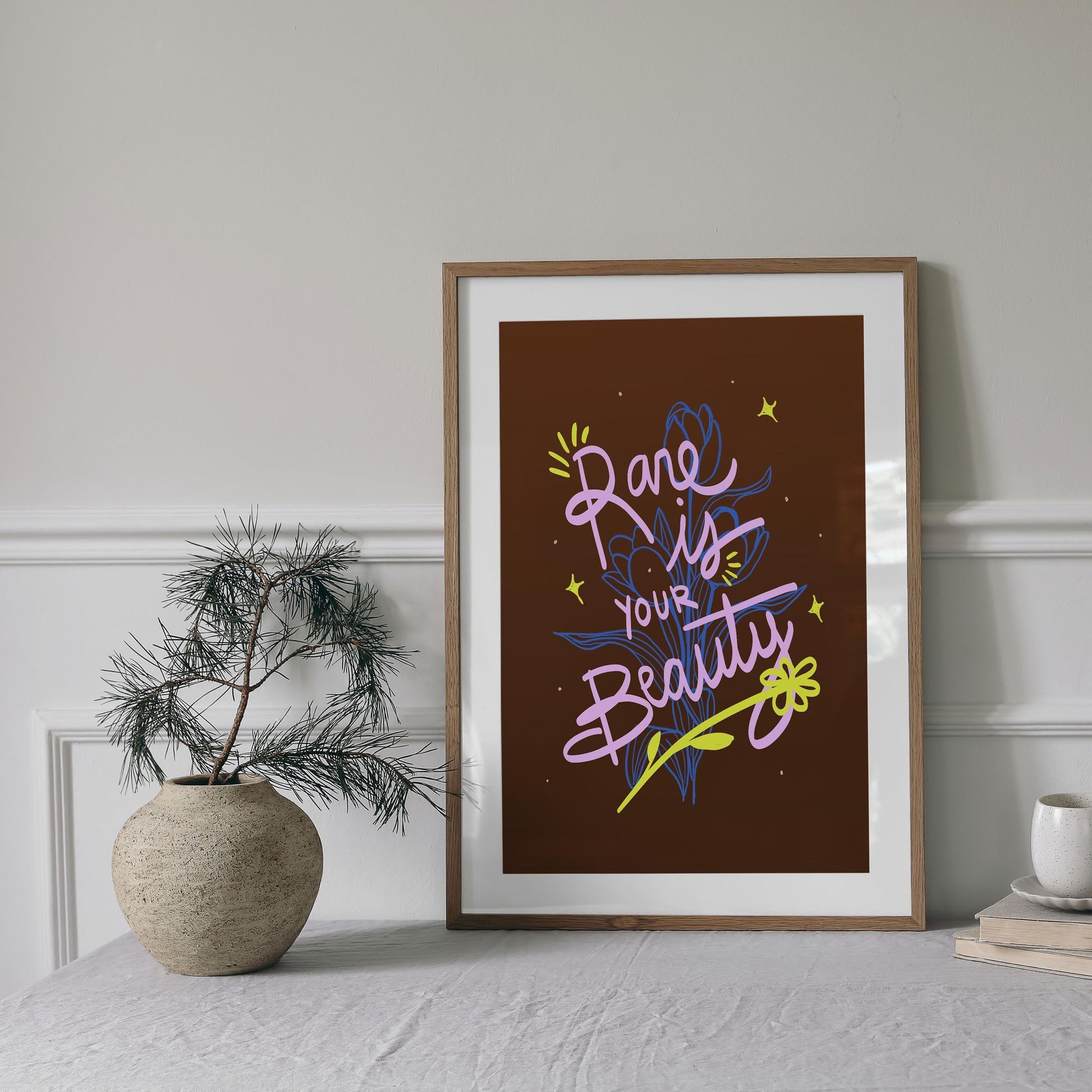 Inspirational Quote Wall Art, "Rare Is Your Beauty" Printable Poster, Positive Typography Digital Art, Motivational Decor for Home