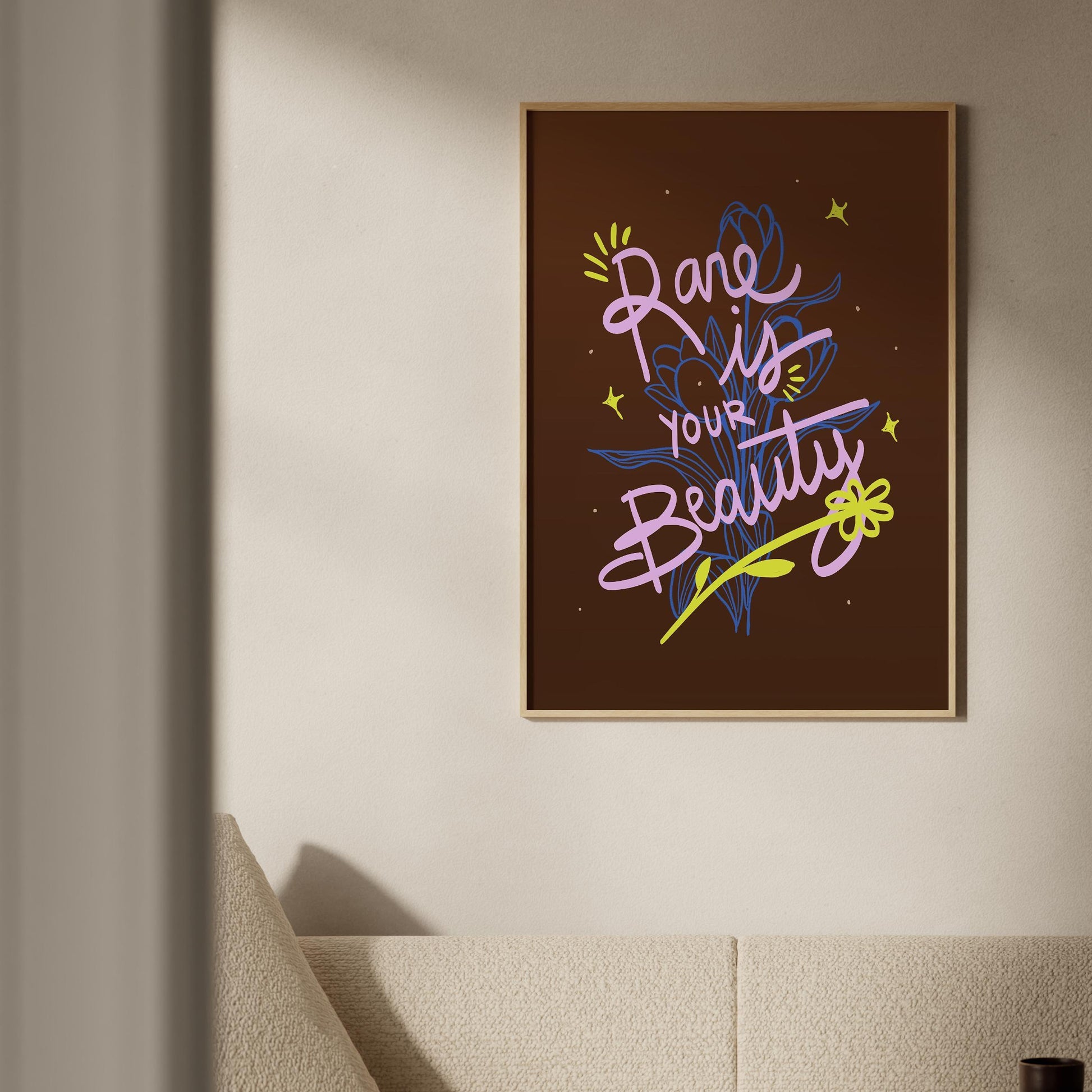 Inspirational Quote Wall Art, "Rare Is Your Beauty" Printable Poster, Positive Typography Digital Art, Motivational Decor for Home