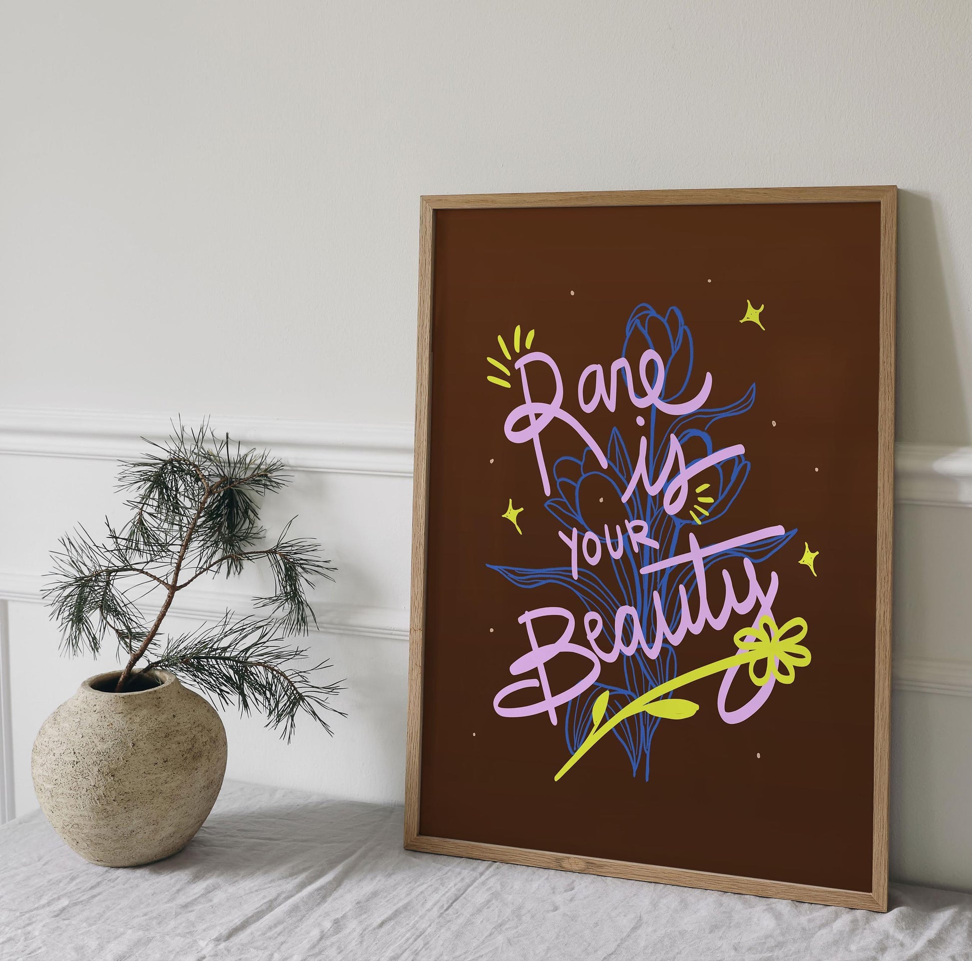 Inspirational Quote Wall Art, "Rare Is Your Beauty" Printable Poster, Positive Typography Digital Art, Motivational Decor for Home