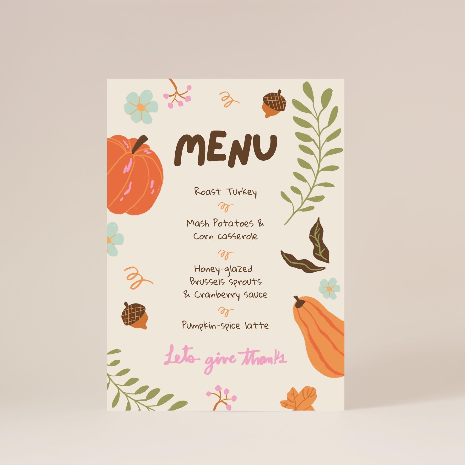 Editable Menu for Thanksgiving | Thanksgiving Dinner Menu | Hand-Drawn Dinner Menu | Fall Doodle Menu | Whimsical Thanksgiving Menu