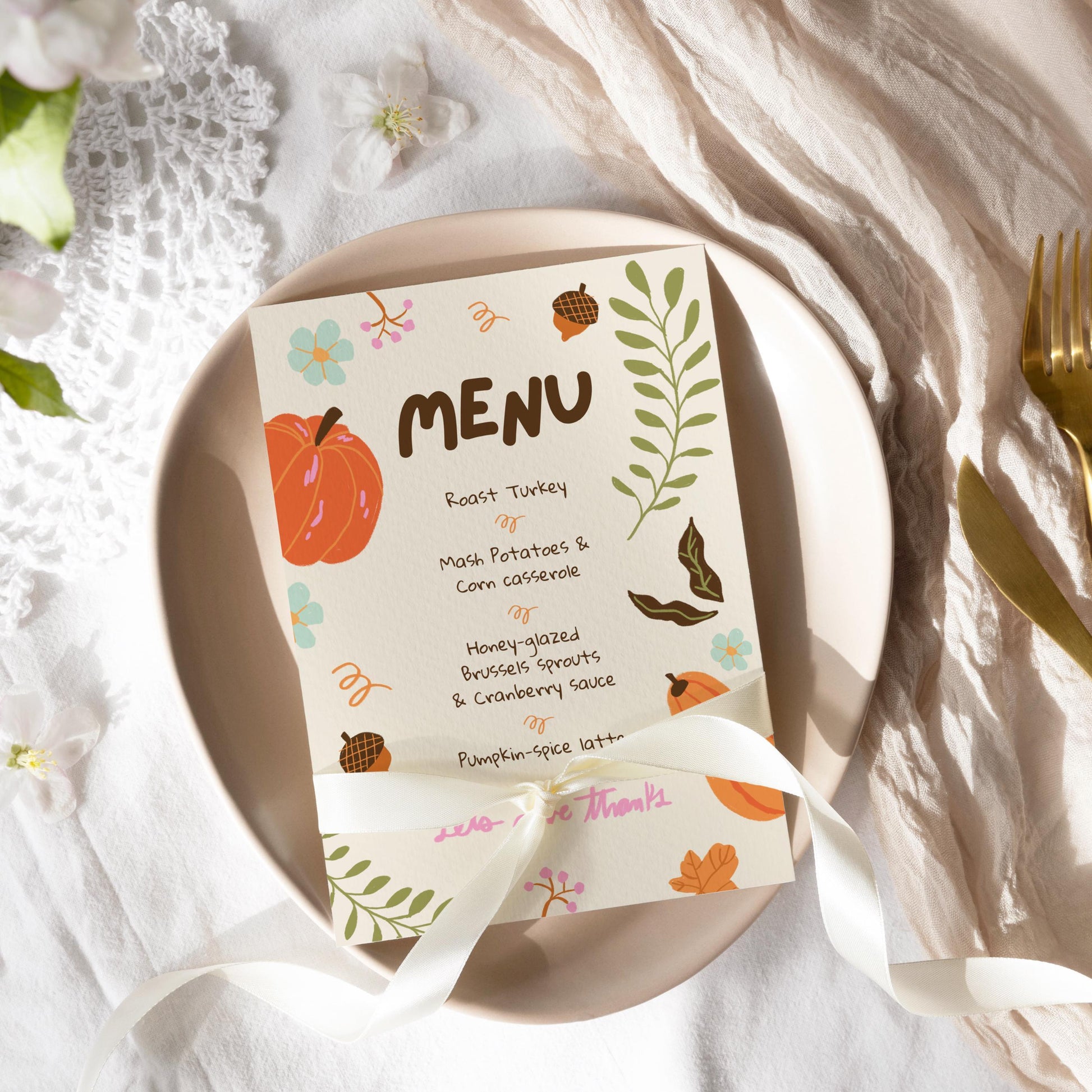 Editable Menu for Thanksgiving | Thanksgiving Dinner Menu | Hand-Drawn Dinner Menu | Fall Doodle Menu | Whimsical Thanksgiving Menu