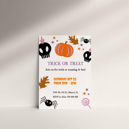 TRICK OR TREAT Invitation | Editable Halloween Party Invite | Halloween Canva Template | Printable 5 x 7 Invitation Card | Spooky Clip Art