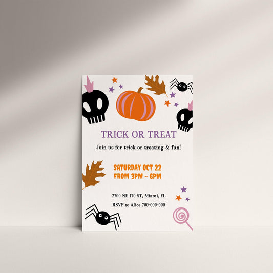 TRICK OR TREAT Invitation | Editable Halloween Party Invite | Halloween Canva Template | Printable 5 x 7 Invitation Card | Spooky Clip Art