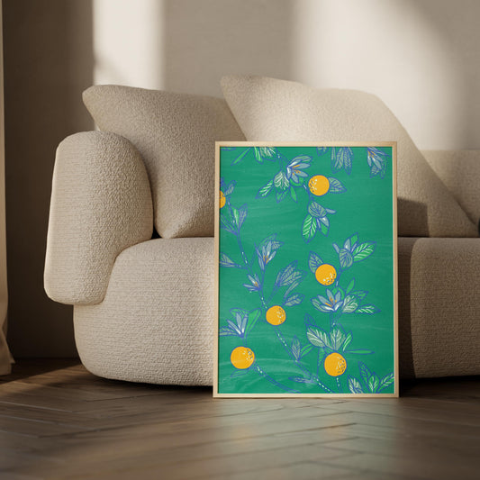 Botanical Wall Art Print, Orange Grove Digital Art, Nature-Inspired Printable Decor, Modern Wall Art for Living Room, Green Home Poster
