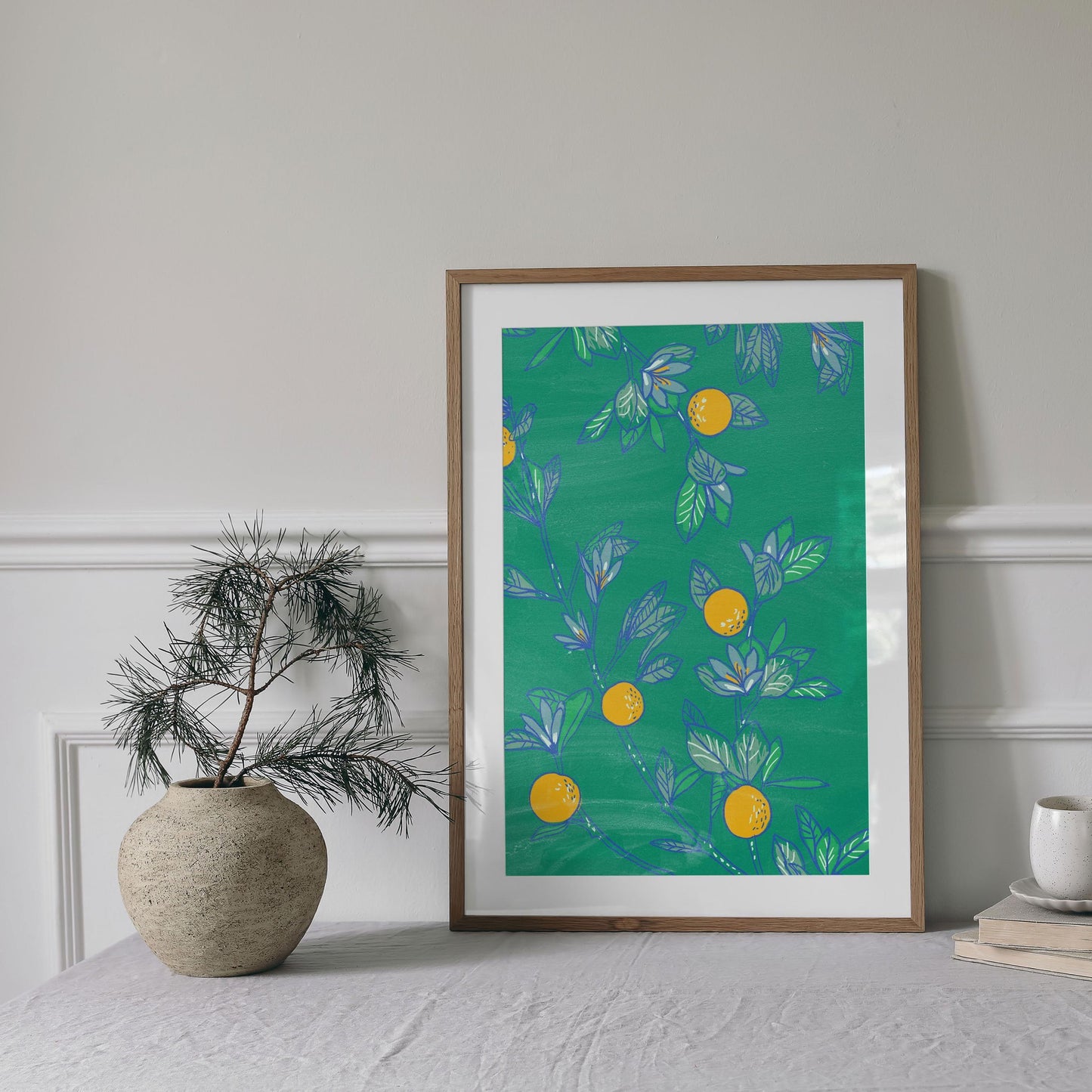 Botanical Wall Art Print, Orange Grove Digital Art, Nature-Inspired Printable Decor, Modern Wall Art for Living Room, Green Home Poster