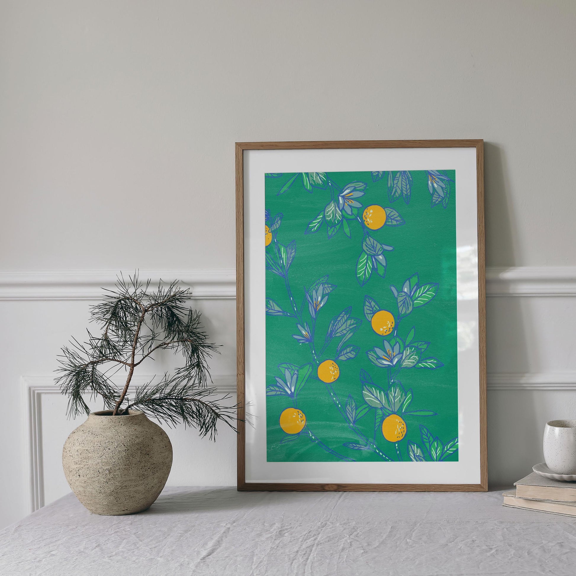 Botanical Wall Art Print, Orange Grove Digital Art, Nature-Inspired Printable Decor, Modern Wall Art for Living Room, Green Home Poster