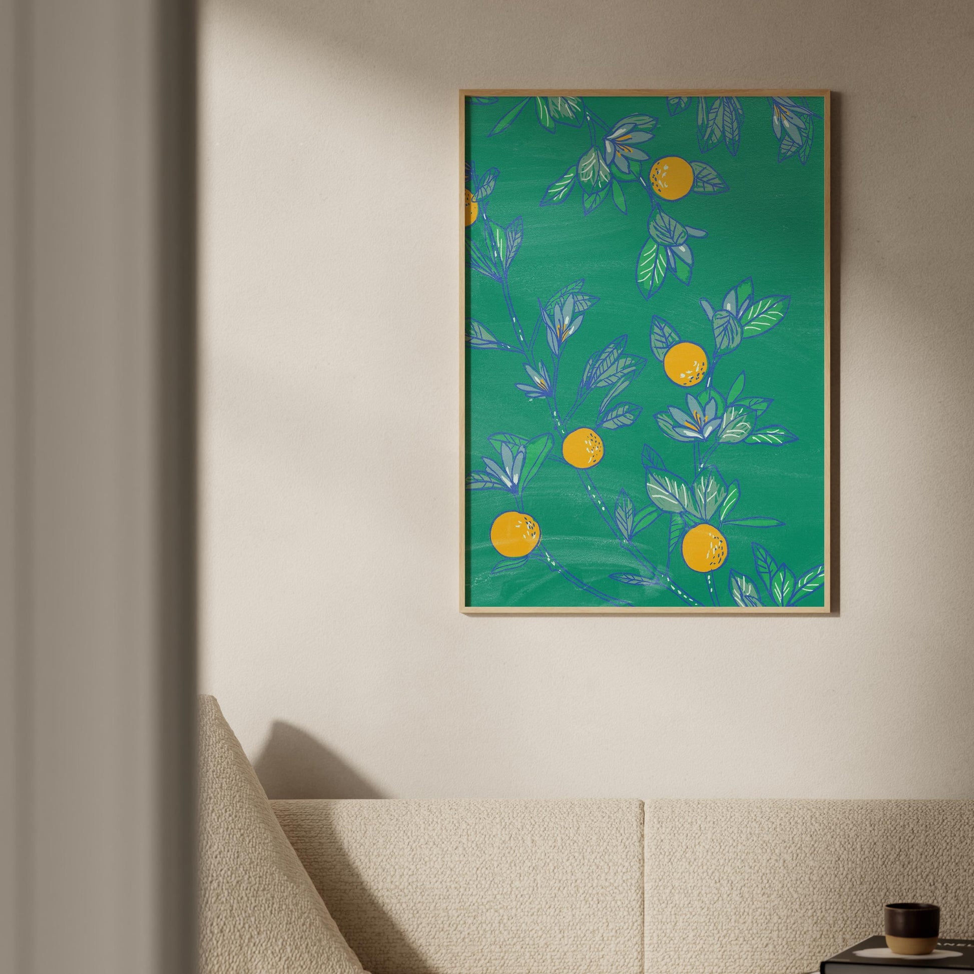 Botanical Wall Art Print, Orange Grove Digital Art, Nature-Inspired Printable Decor, Modern Wall Art for Living Room, Green Home Poster
