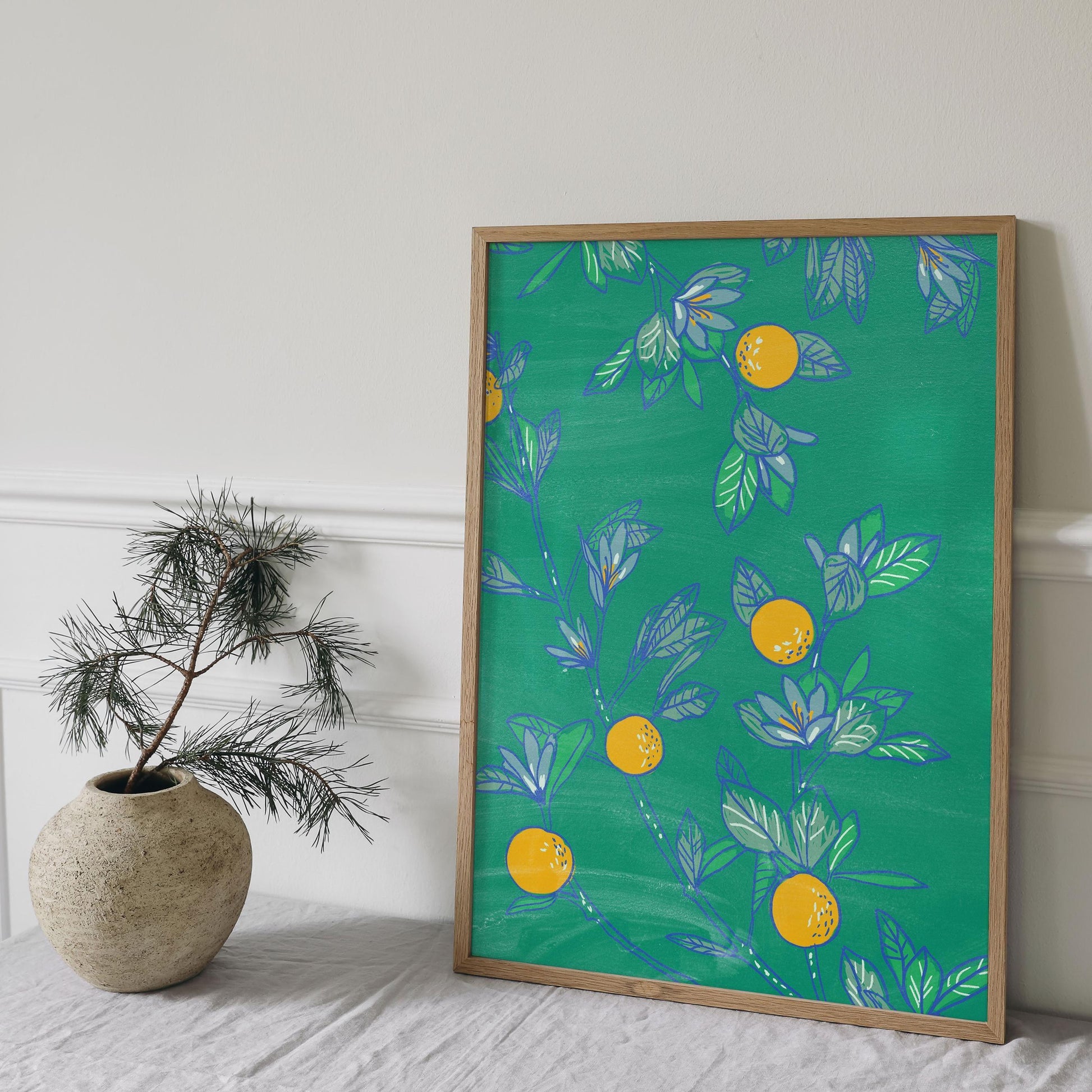 Botanical Wall Art Print, Orange Grove Digital Art, Nature-Inspired Printable Decor, Modern Wall Art for Living Room, Green Home Poster