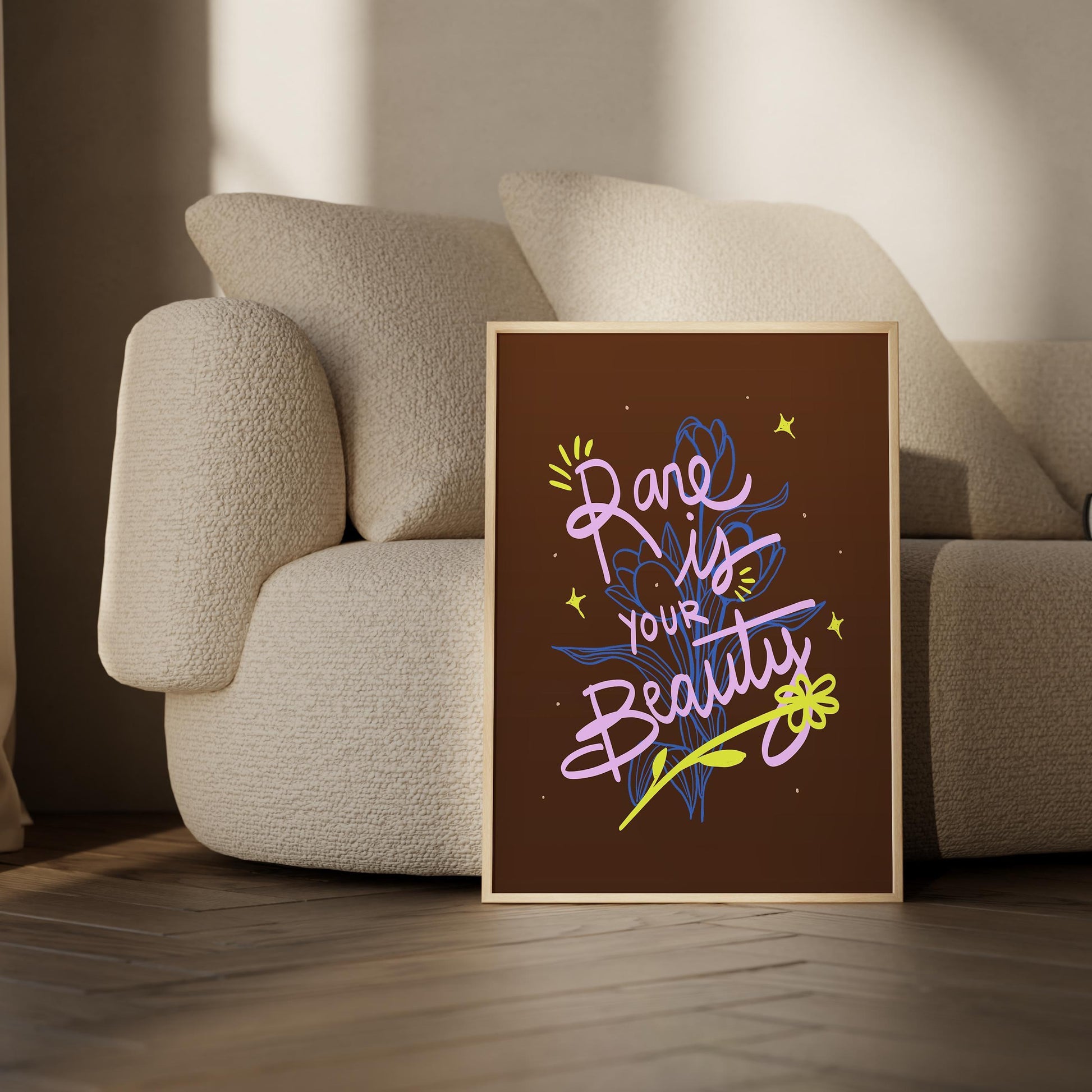 Inspirational Quote Wall Art, "Rare Is Your Beauty" Printable Poster, Positive Typography Digital Art, Motivational Decor for Home