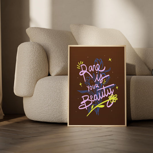 Inspirational Quote Wall Art, "Rare Is Your Beauty" Printable Poster, Positive Typography Digital Art, Motivational Decor for Home