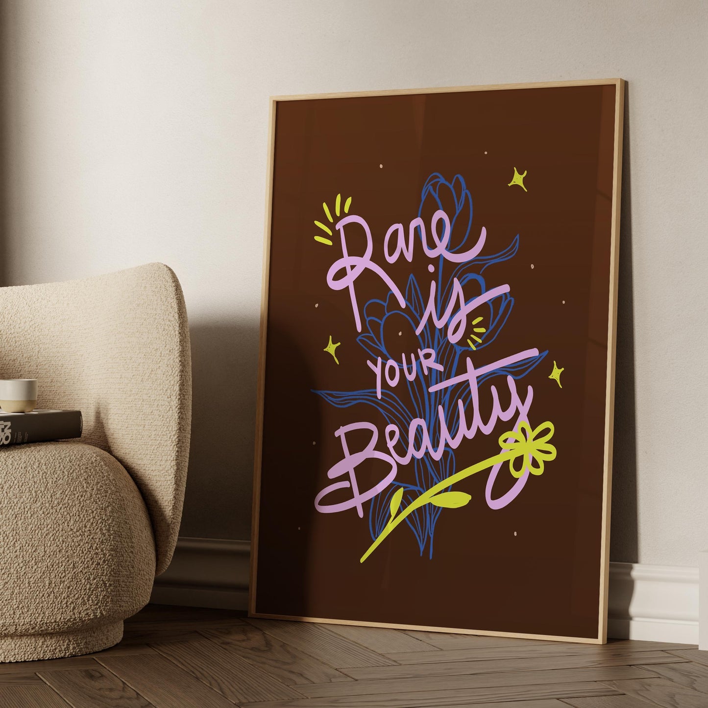 Inspirational Quote Wall Art, "Rare Is Your Beauty" Printable Poster, Positive Typography Digital Art, Motivational Decor for Home