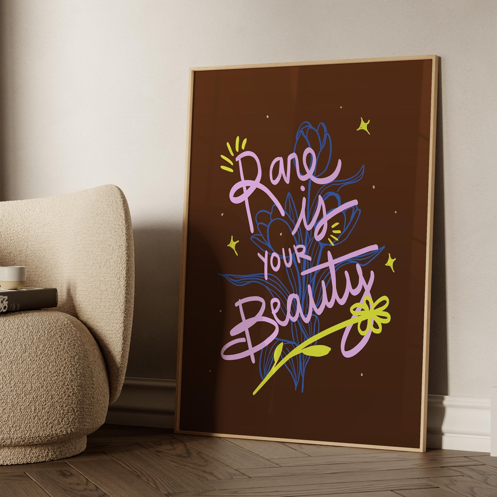Inspirational Quote Wall Art, "Rare Is Your Beauty" Printable Poster, Positive Typography Digital Art, Motivational Decor for Home