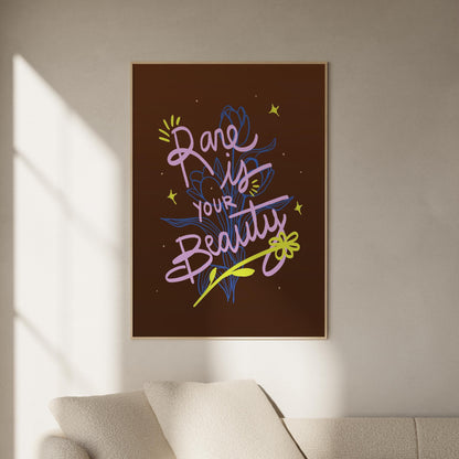 Inspirational Quote Wall Art, "Rare Is Your Beauty" Printable Poster, Positive Typography Digital Art, Motivational Decor for Home