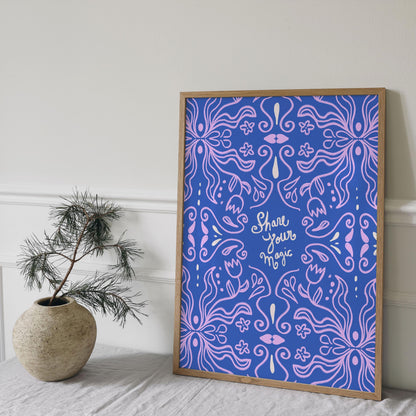Share Your Magic - Inspirational Wall Art, Motivational Printable Poster, PurplevTypography Digital Art, Positive Quote Decor